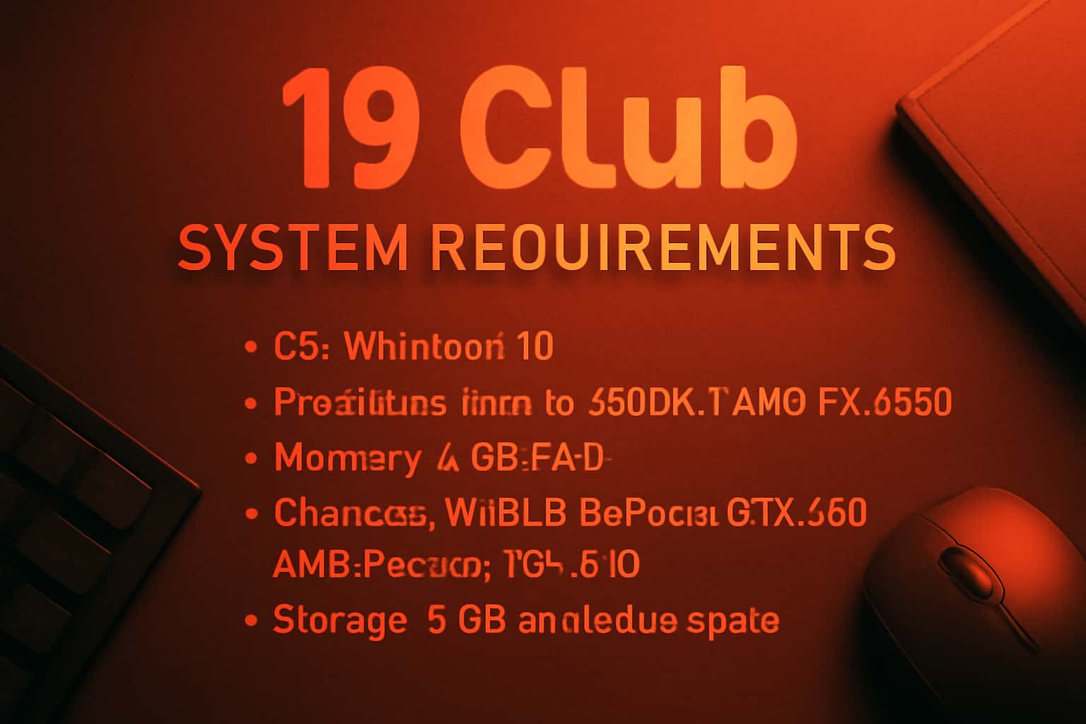 A visual representation of the 19 Club system requirements with highlighted specifications.