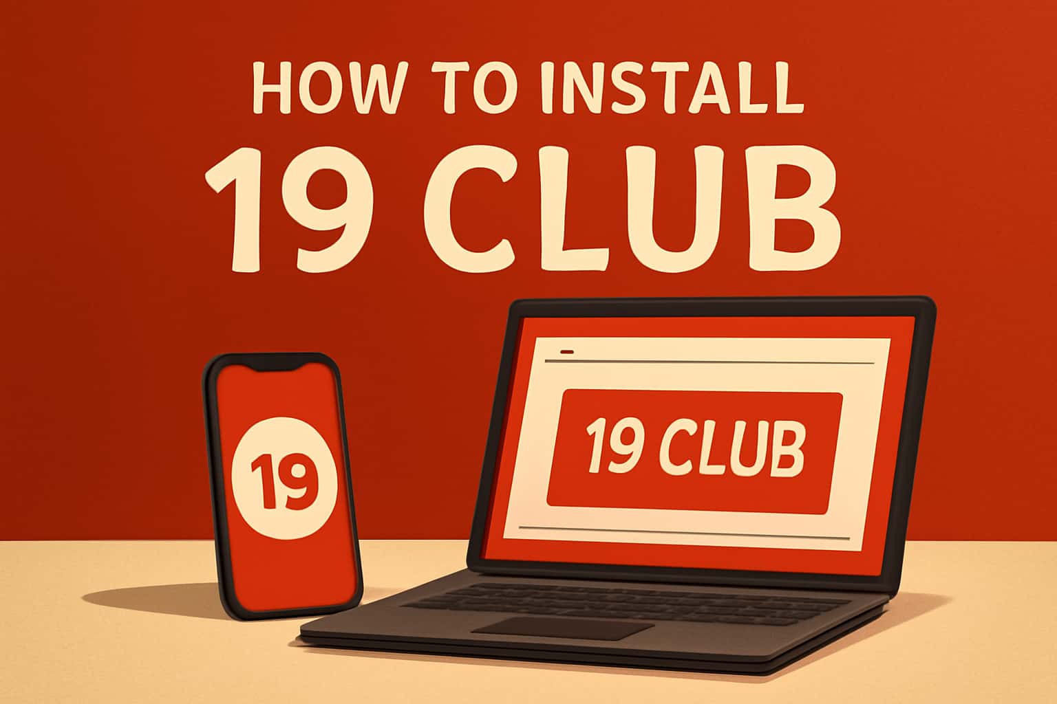 An informational graphic showing the installation process of the 19 Club app.
