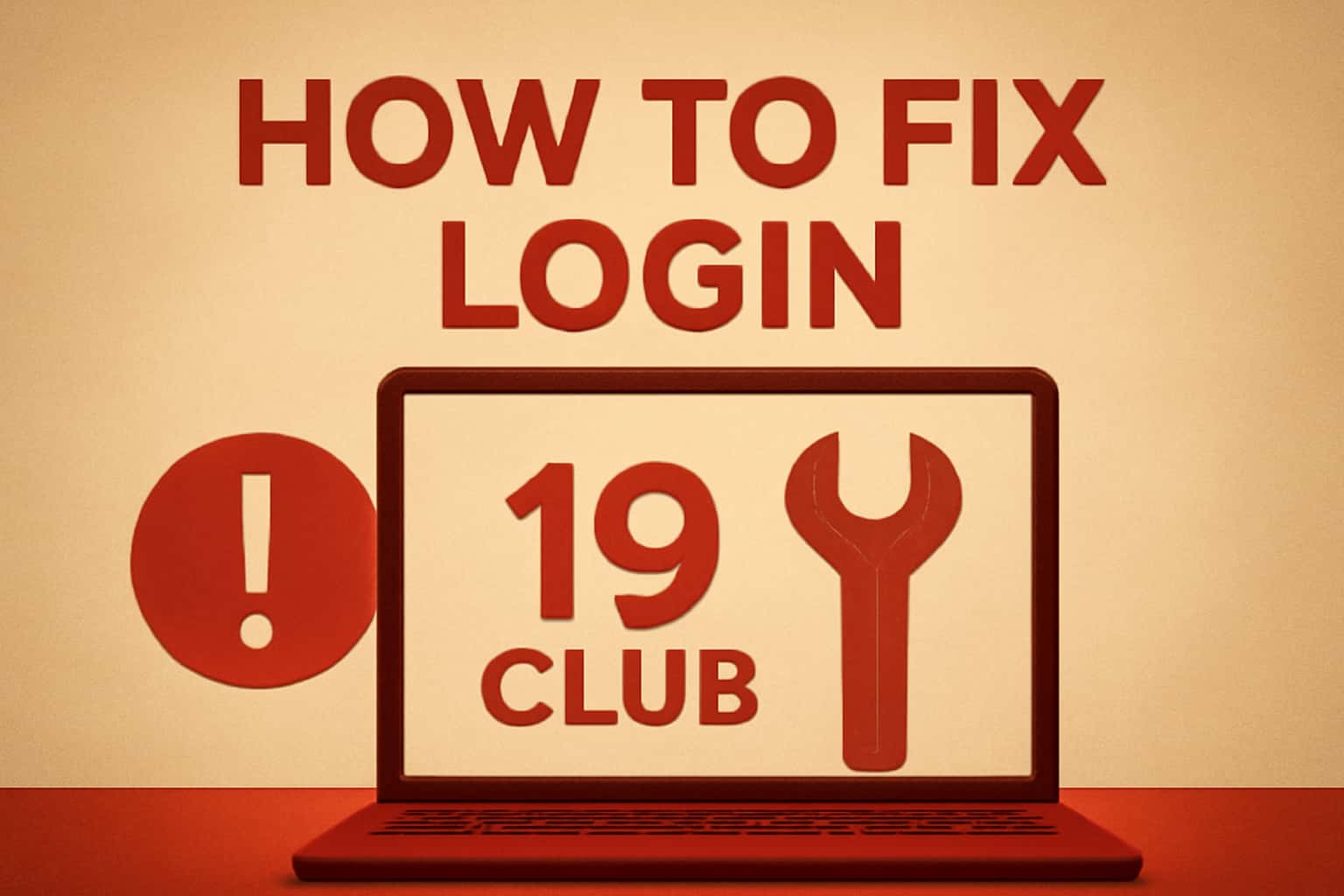 An informative scene illustrating the process of fixing login issues in the 19 Club app.