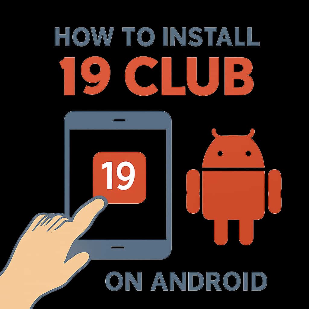 Illustration showing the installation steps for 19 Club on Android.