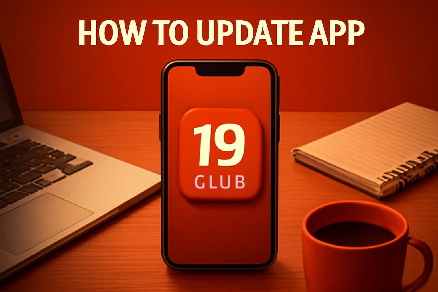Informational graphic illustrating the process of updating the 19 Club app.