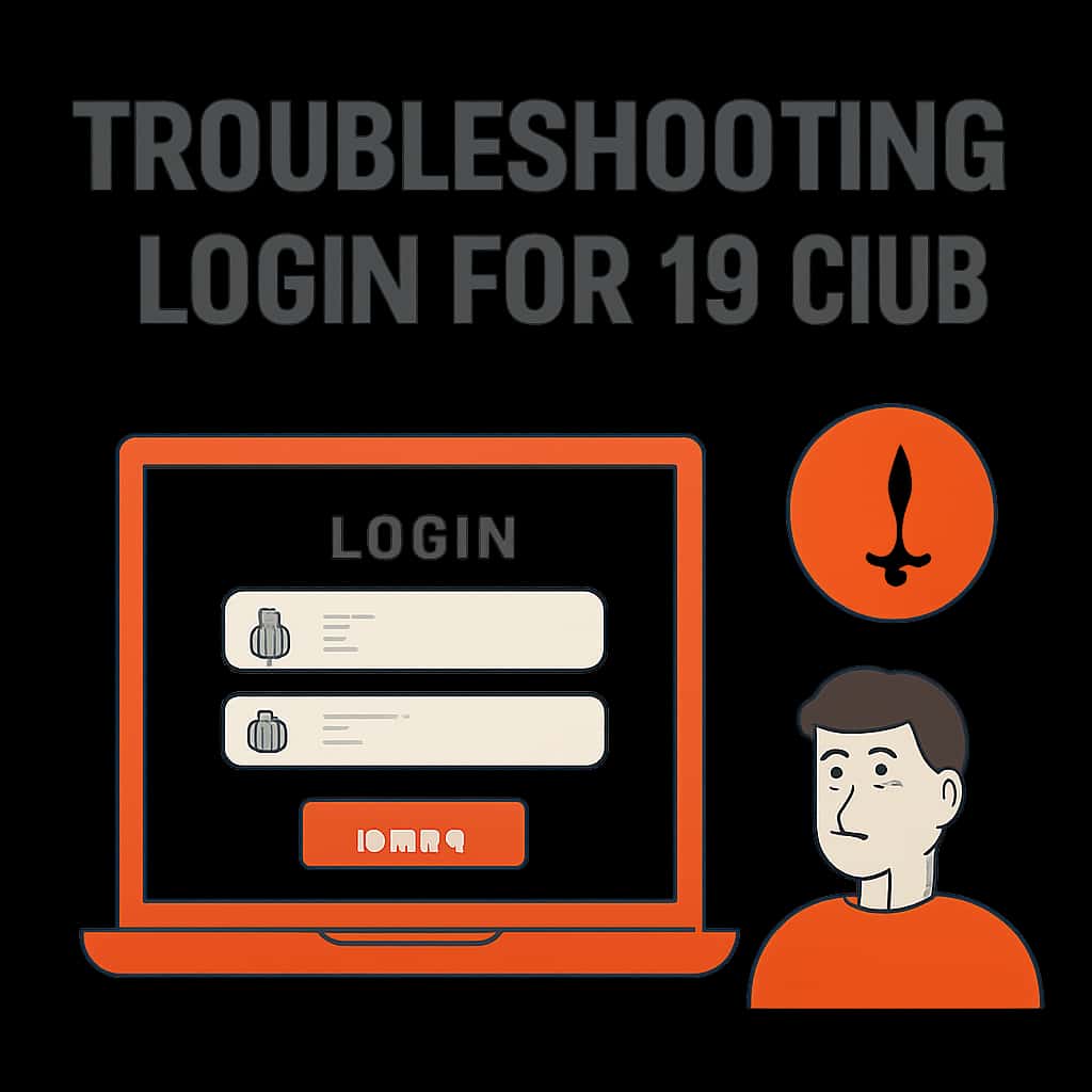 An educational illustration about the login troubleshooting process for 19 Club.