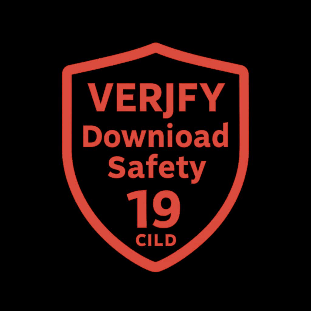 Simple badge indicating safety verification for 19 Club downloads.